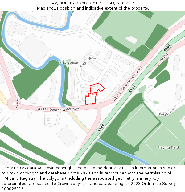 42, ROPERY ROAD, GATESHEAD, NE8 2HP: Location map and indicative extent of plot