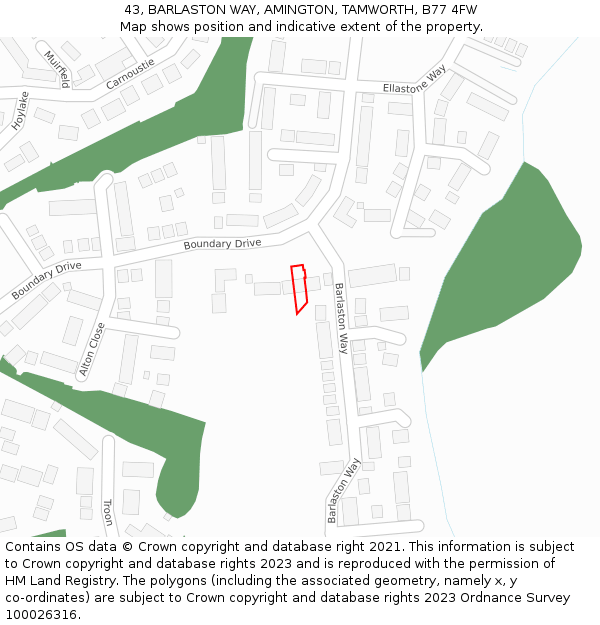 43, BARLASTON WAY, AMINGTON, TAMWORTH, B77 4FW: Location map and indicative extent of plot