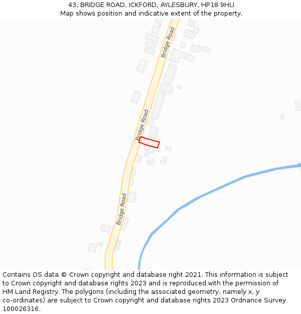 43, BRIDGE ROAD, ICKFORD, AYLESBURY, HP18 9HU: Location map and indicative extent of plot