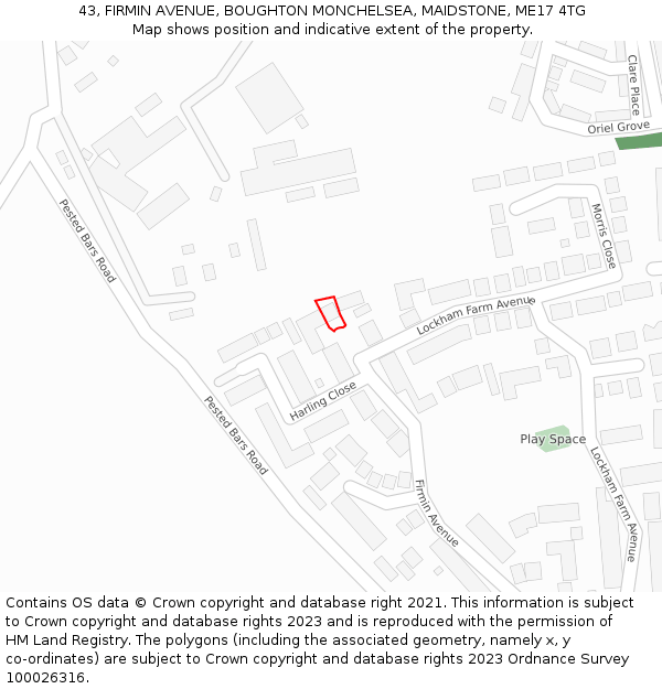 43, FIRMIN AVENUE, BOUGHTON MONCHELSEA, MAIDSTONE, ME17 4TG: Location map and indicative extent of plot