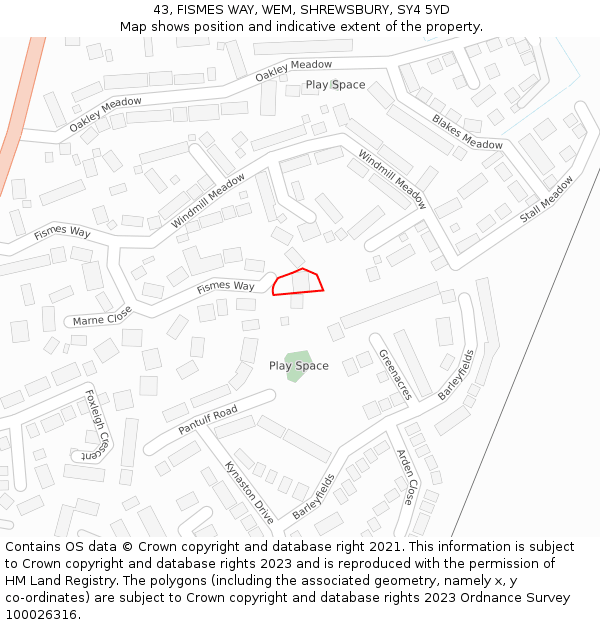 43, FISMES WAY, WEM, SHREWSBURY, SY4 5YD: Location map and indicative extent of plot