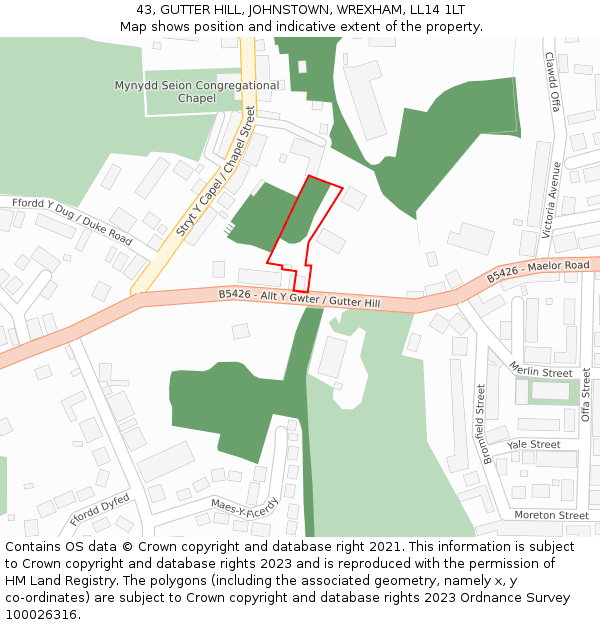 43, GUTTER HILL, JOHNSTOWN, WREXHAM, LL14 1LT: Location map and indicative extent of plot