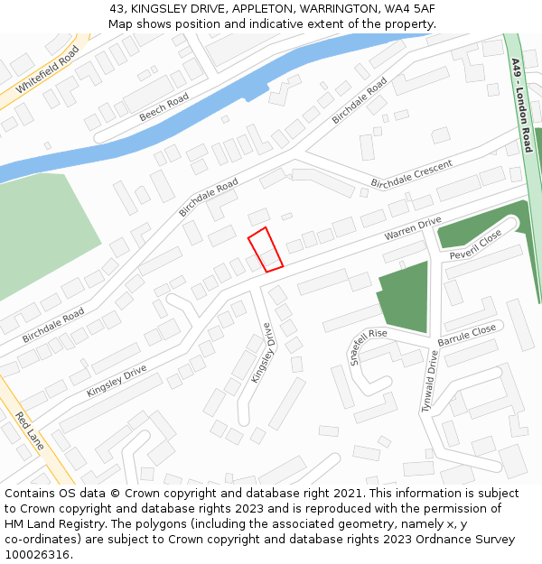 43, KINGSLEY DRIVE, APPLETON, WARRINGTON, WA4 5AF: Location map and indicative extent of plot