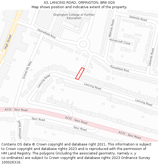 43, LANCING ROAD, ORPINGTON, BR6 0QS: Location map and indicative extent of plot