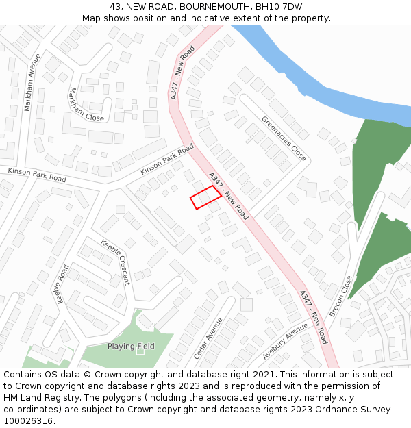 43, NEW ROAD, BOURNEMOUTH, BH10 7DW: Location map and indicative extent of plot