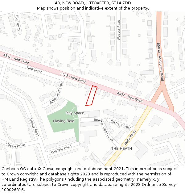 43, NEW ROAD, UTTOXETER, ST14 7DD: Location map and indicative extent of plot