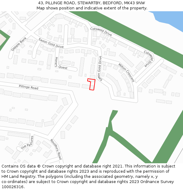 43, PILLINGE ROAD, STEWARTBY, BEDFORD, MK43 9NW: Location map and indicative extent of plot