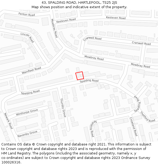 43, SPALDING ROAD, HARTLEPOOL, TS25 2JS: Location map and indicative extent of plot