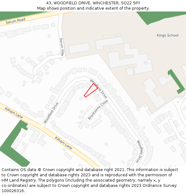 43, WOODFIELD DRIVE, WINCHESTER, SO22 5PY: Location map and indicative extent of plot