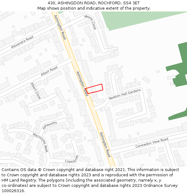 430, ASHINGDON ROAD, ROCHFORD, SS4 3ET: Location map and indicative extent of plot