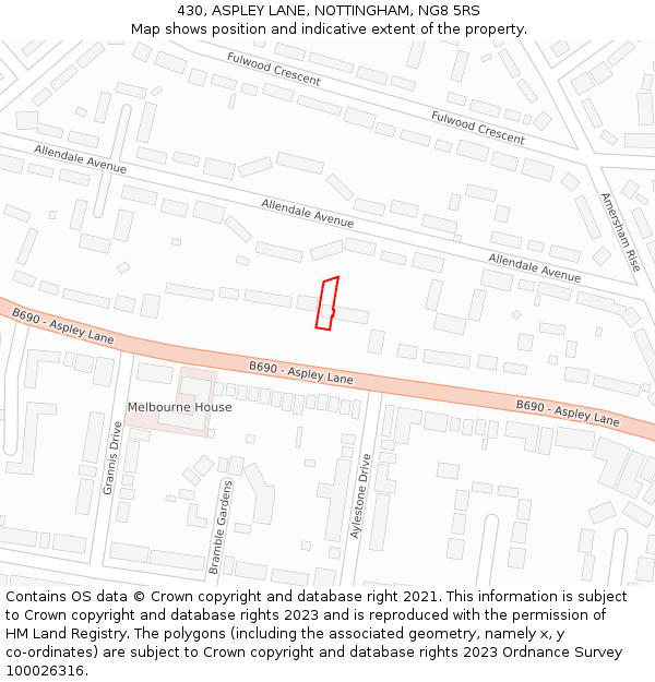 430, ASPLEY LANE, NOTTINGHAM, NG8 5RS: Location map and indicative extent of plot