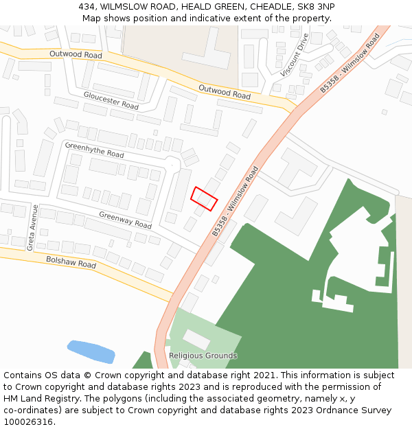 434, WILMSLOW ROAD, HEALD GREEN, CHEADLE, SK8 3NP: Location map and indicative extent of plot