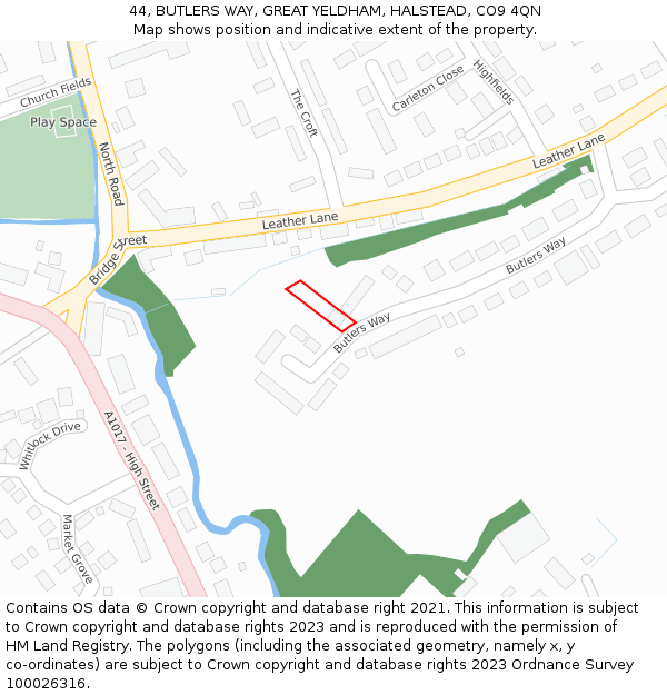 44, BUTLERS WAY, GREAT YELDHAM, HALSTEAD, CO9 4QN: Location map and indicative extent of plot