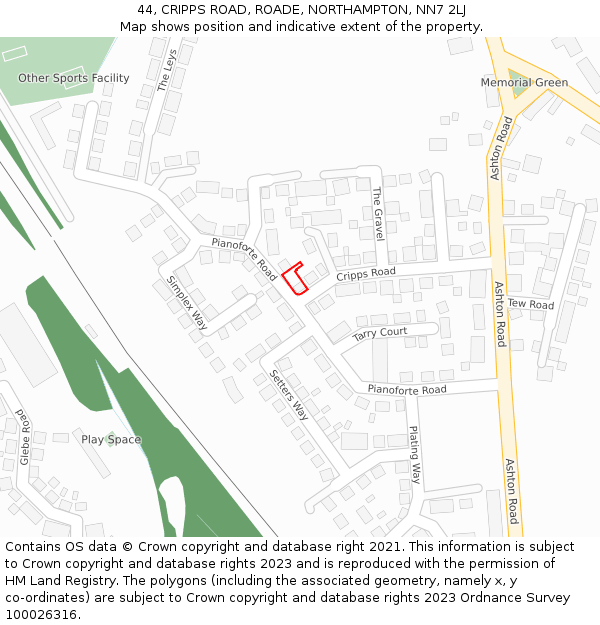 44, CRIPPS ROAD, ROADE, NORTHAMPTON, NN7 2LJ: Location map and indicative extent of plot