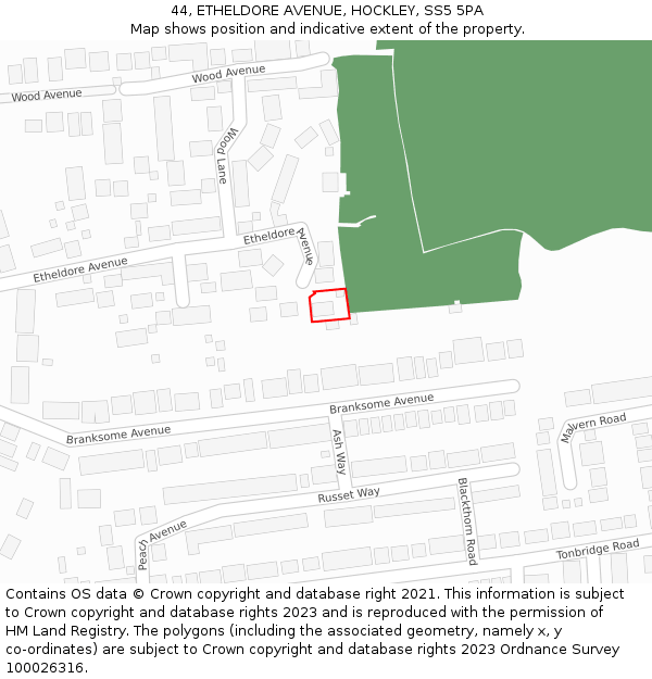 44, ETHELDORE AVENUE, HOCKLEY, SS5 5PA: Location map and indicative extent of plot