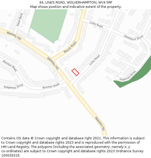 44, LINKS ROAD, WOLVERHAMPTON, WV4 5RF: Location map and indicative extent of plot