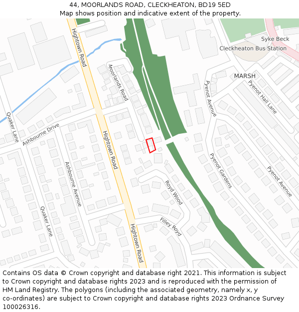 44, MOORLANDS ROAD, CLECKHEATON, BD19 5ED: Location map and indicative extent of plot