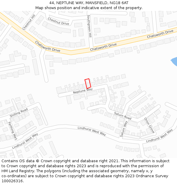 44, NEPTUNE WAY, MANSFIELD, NG18 6AT: Location map and indicative extent of plot