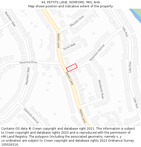 44, PETTITS LANE, ROMFORD, RM1 4HA: Location map and indicative extent of plot