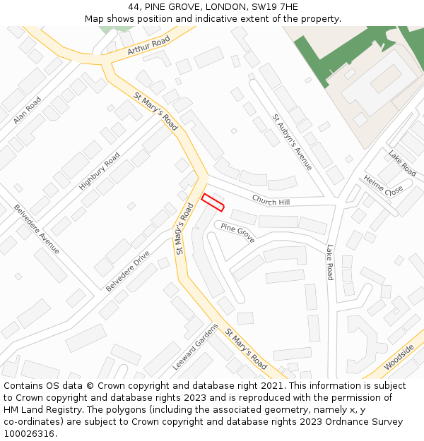 44, PINE GROVE, LONDON, SW19 7HE: Location map and indicative extent of plot