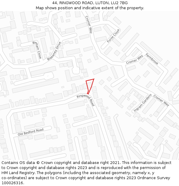 44, RINGWOOD ROAD, LUTON, LU2 7BG: Location map and indicative extent of plot