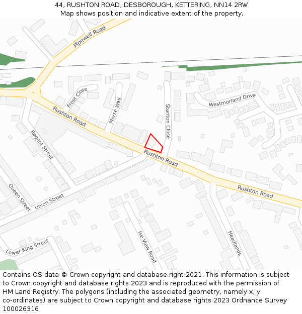 44, RUSHTON ROAD, DESBOROUGH, KETTERING, NN14 2RW: Location map and indicative extent of plot