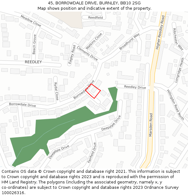 45, BORROWDALE DRIVE, BURNLEY, BB10 2SG: Location map and indicative extent of plot