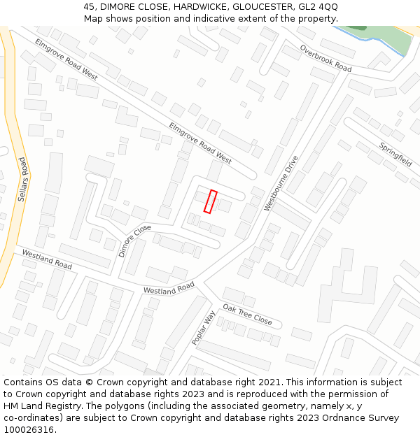 45, DIMORE CLOSE, HARDWICKE, GLOUCESTER, GL2 4QQ: Location map and indicative extent of plot