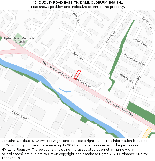 45, DUDLEY ROAD EAST, TIVIDALE, OLDBURY, B69 3HL: Location map and indicative extent of plot