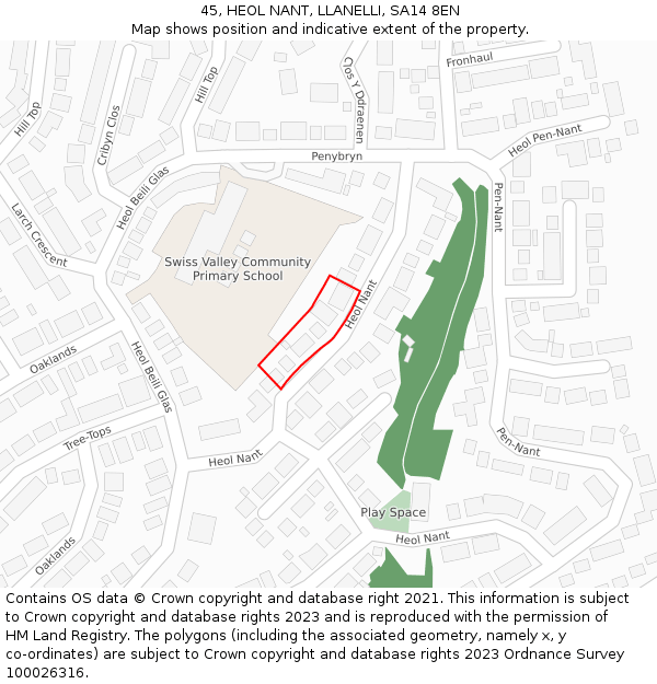 45, HEOL NANT, LLANELLI, SA14 8EN: Location map and indicative extent of plot