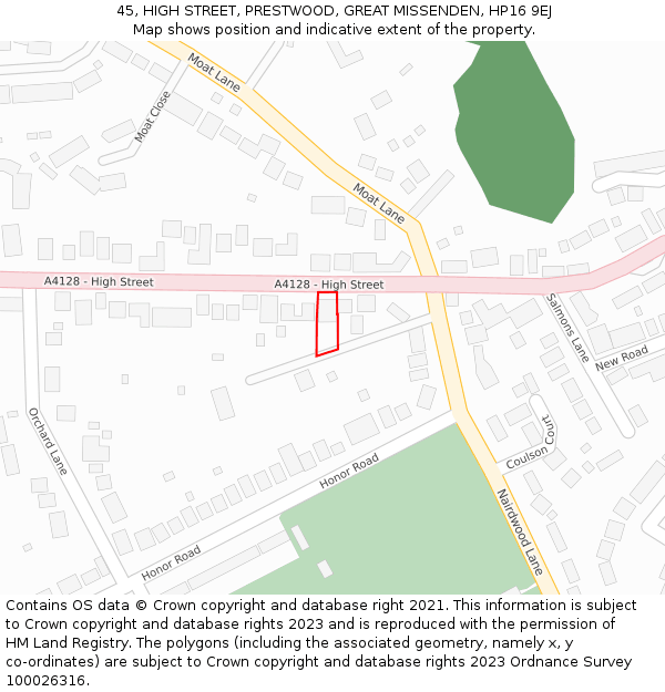 45, HIGH STREET, PRESTWOOD, GREAT MISSENDEN, HP16 9EJ: Location map and indicative extent of plot