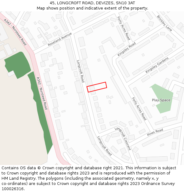 45, LONGCROFT ROAD, DEVIZES, SN10 3AT: Location map and indicative extent of plot