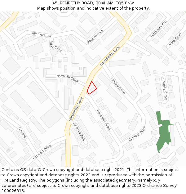 45, PENPETHY ROAD, BRIXHAM, TQ5 8NW: Location map and indicative extent of plot