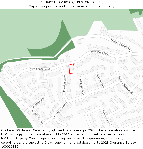 45, RAYNEHAM ROAD, ILKESTON, DE7 8RJ: Location map and indicative extent of plot