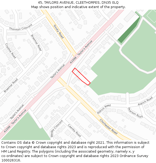 45, TAYLORS AVENUE, CLEETHORPES, DN35 0LQ: Location map and indicative extent of plot