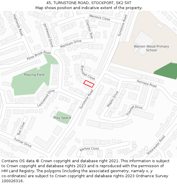 45, TURNSTONE ROAD, STOCKPORT, SK2 5XT: Location map and indicative extent of plot