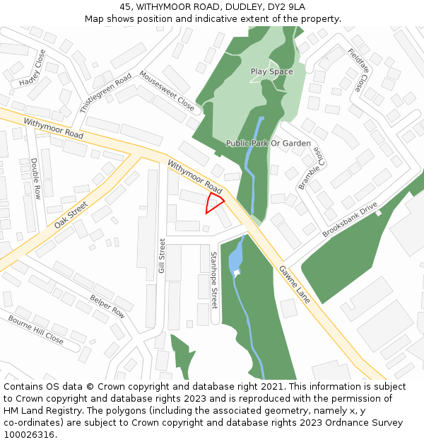 45, WITHYMOOR ROAD, DUDLEY, DY2 9LA: Location map and indicative extent of plot