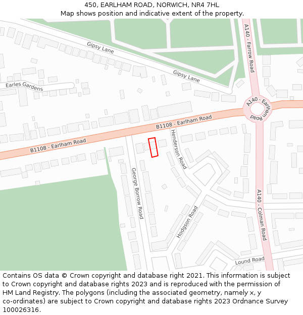 450, EARLHAM ROAD, NORWICH, NR4 7HL: Location map and indicative extent of plot