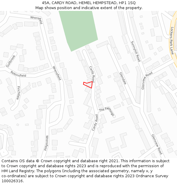 45A, CARDY ROAD, HEMEL HEMPSTEAD, HP1 1SQ: Location map and indicative extent of plot