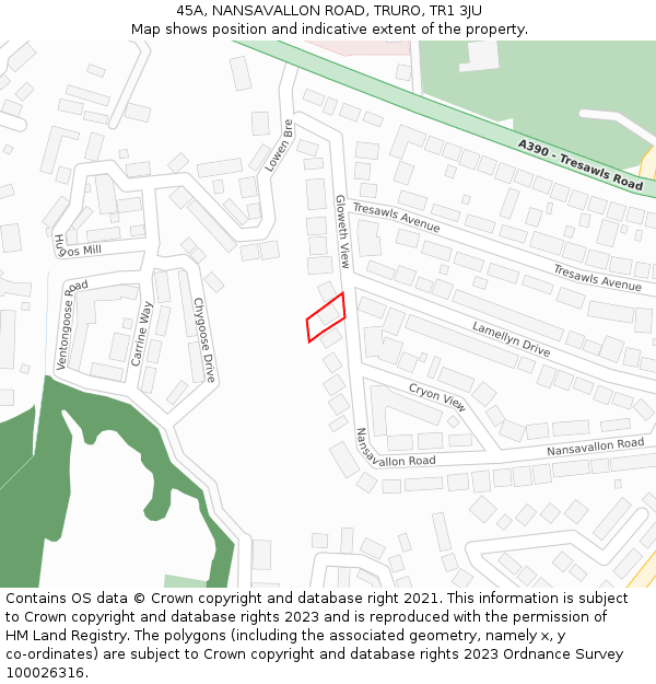 45A, NANSAVALLON ROAD, TRURO, TR1 3JU: Location map and indicative extent of plot