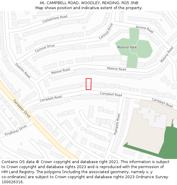 46, CAMPBELL ROAD, WOODLEY, READING, RG5 3NB: Location map and indicative extent of plot