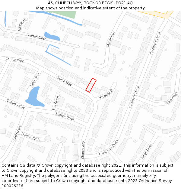 46, CHURCH WAY, BOGNOR REGIS, PO21 4QJ: Location map and indicative extent of plot