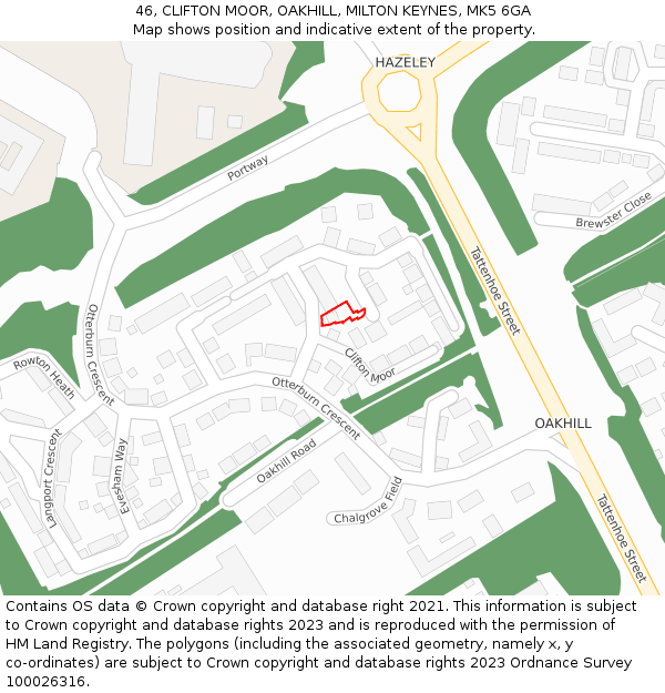 46, CLIFTON MOOR, OAKHILL, MILTON KEYNES, MK5 6GA: Location map and indicative extent of plot