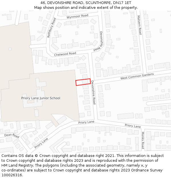 46, DEVONSHIRE ROAD, SCUNTHORPE, DN17 1ET: Location map and indicative extent of plot