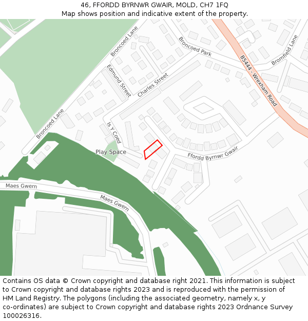46, FFORDD BYRNWR GWAIR, MOLD, CH7 1FQ: Location map and indicative extent of plot