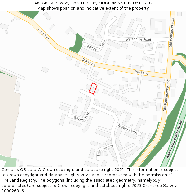 46, GROVES WAY, HARTLEBURY, KIDDERMINSTER, DY11 7TU: Location map and indicative extent of plot