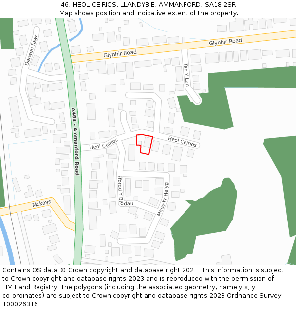 46, HEOL CEIRIOS, LLANDYBIE, AMMANFORD, SA18 2SR: Location map and indicative extent of plot