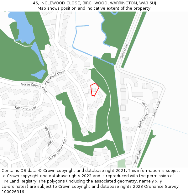 46, INGLEWOOD CLOSE, BIRCHWOOD, WARRINGTON, WA3 6UJ: Location map and indicative extent of plot