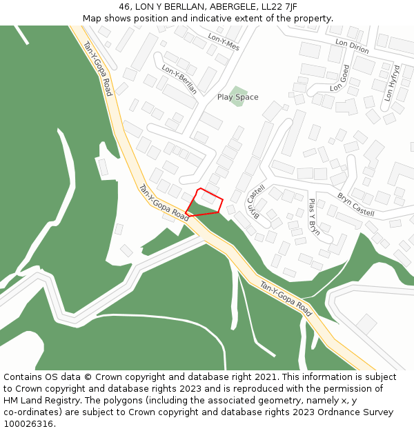 46, LON Y BERLLAN, ABERGELE, LL22 7JF: Location map and indicative extent of plot