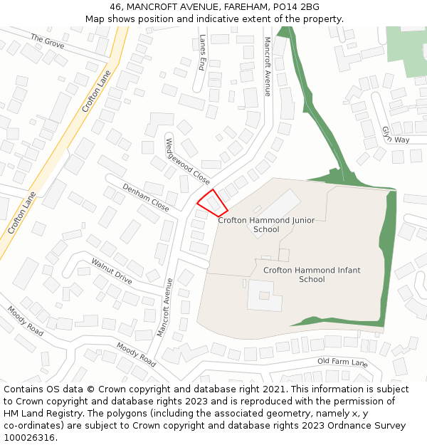 46, MANCROFT AVENUE, FAREHAM, PO14 2BG: Location map and indicative extent of plot